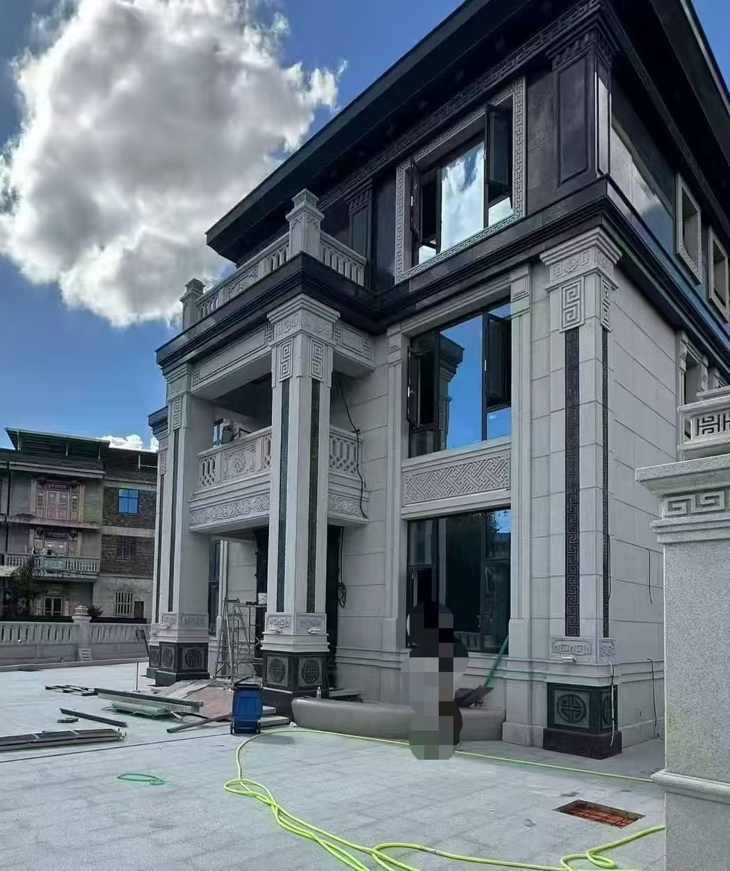 九江 别墅干挂，芝麻白与芝麻黑完美配合